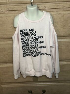Forever 21 Girls Baby Pink Graphic Cold-Shoulder Long Sleeve Top | Size 9/10Y